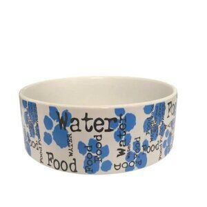 Medium Ceramic Dog Bowl with Blue Paws